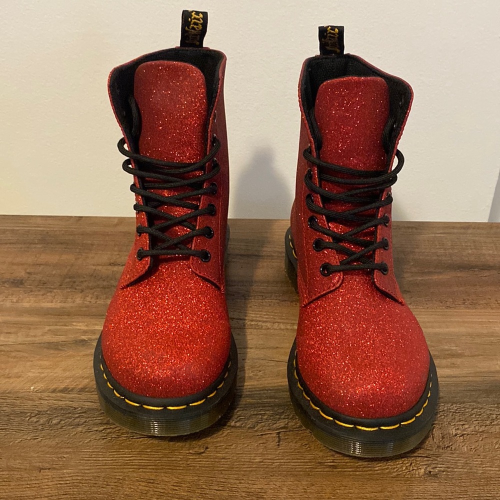 Brand new exclusive ruby red glitter Dr. Martens
